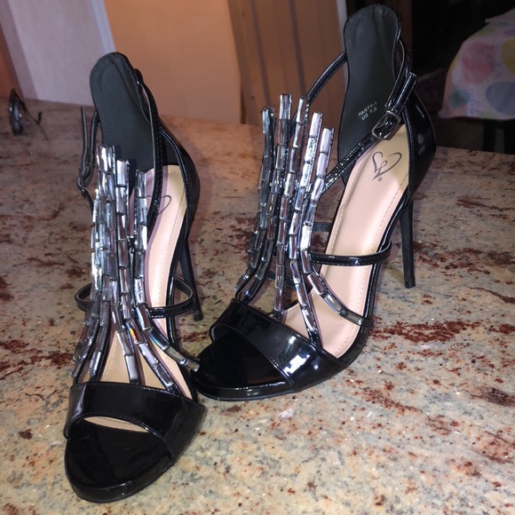 Black sparkly starburst gemstone heels Windsor - Picture 3 of 8
